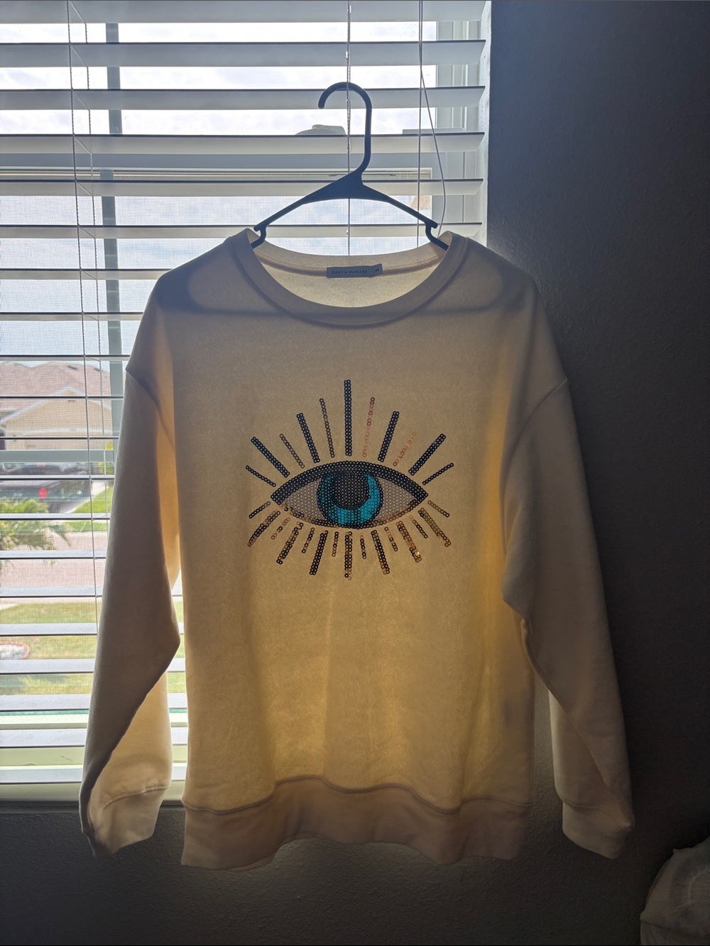 Embellished Eye Graphic Crewneck Sweatshirt - Cream Blue